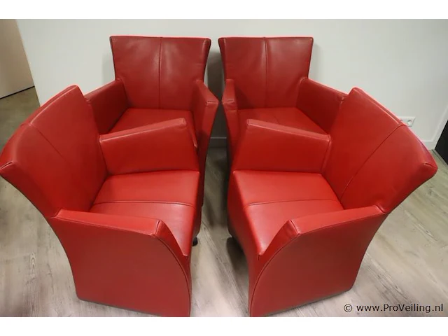 Fauteuils op wielen - rood (skai) leder gestoffeerd - 4 stuks - afbeelding 1 van  4