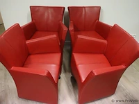 Fauteuils op wielen - rood (skai) leder gestoffeerd - 4 stuks - afbeelding 1 van  4