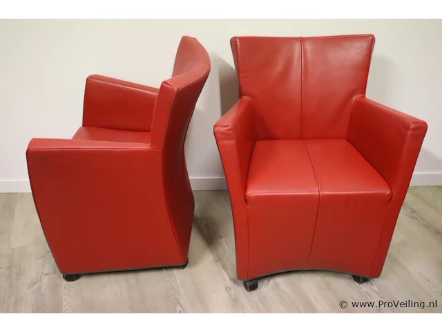 Fauteuils op wielen - rood (skai) leder gestoffeerd - 4 stuks - afbeelding 2 van  4