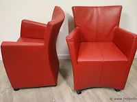 Fauteuils op wielen - rood (skai) leder gestoffeerd - 4 stuks - afbeelding 2 van  4