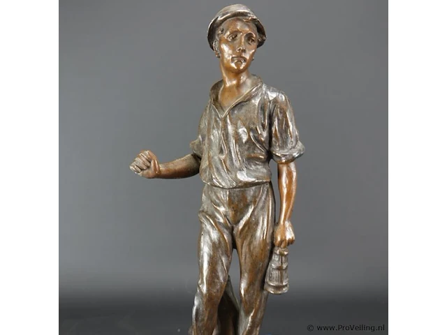 Faux bronzen gegoten beeld van een belgische mijnwerker - afbeelding 3 van  5