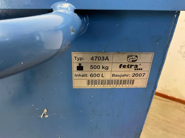 Fetra 4703a kantel- kiepbak 600l v.v. heftrucksledes en vloeistofuitloop met filter - afbeelding 3 van  5