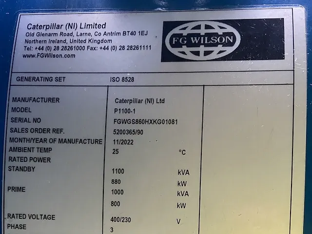 Fg wilson p1100-1 - 1100 kva - open generator - afbeelding 12 van  17