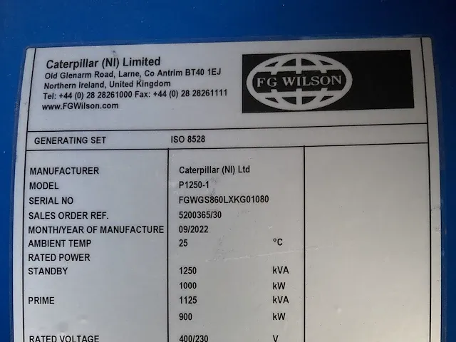 Fg wilson p1250 - 1250 kva - open generator - afbeelding 12 van  17