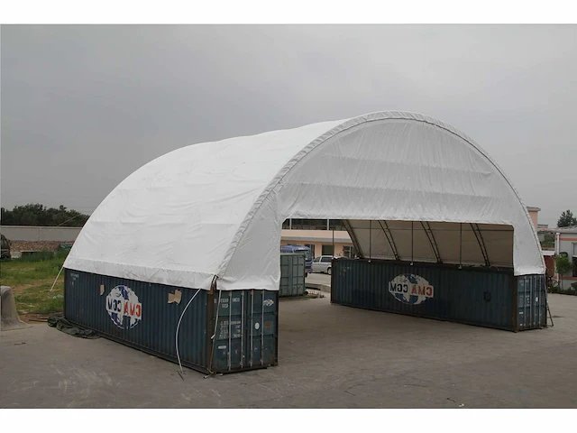 Field containeroverkapping / opslagshelter tussen 2x 40ft container 18,00 x 24,00 x 4,50 meter / c60-80-15s - afbeelding 1 van  4