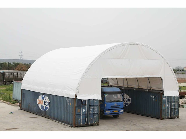 Field containeroverkapping / opslagshelter tussen 2x 40ft container 18,00 x 24,00 x 4,50 meter / c60-80-15s - afbeelding 2 van  4