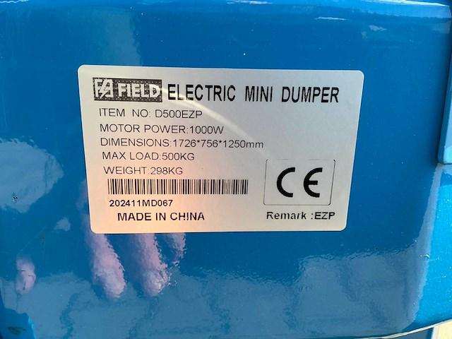 Field d500ezp high tip elektrische hoogkiep dumper - afbeelding 15 van  24