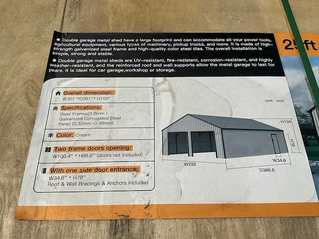 Field industries 2533 metalen garage 7,60x10,00 meter (76 m2) - afbeelding 6 van  8