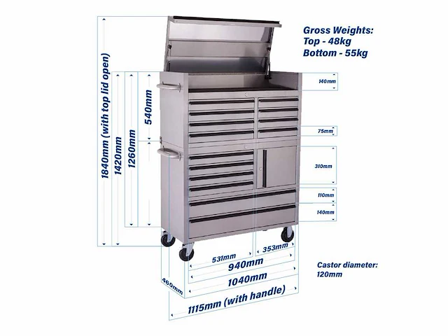 Field industries 4114 inox rvs premium gereedschapswagen/werkplaatskast - afbeelding 2 van  4