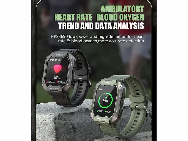 Findtime smartwatch voor heren hd touchscreen 24 sportmodi ip69 zwart - afbeelding 2 van  5