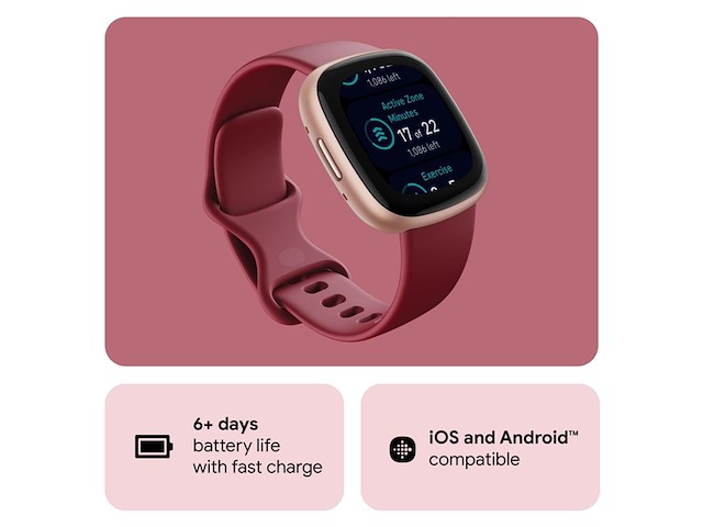 Fitbit versa 4 smartwatch beet/copper rose - afbeelding 2 van  6