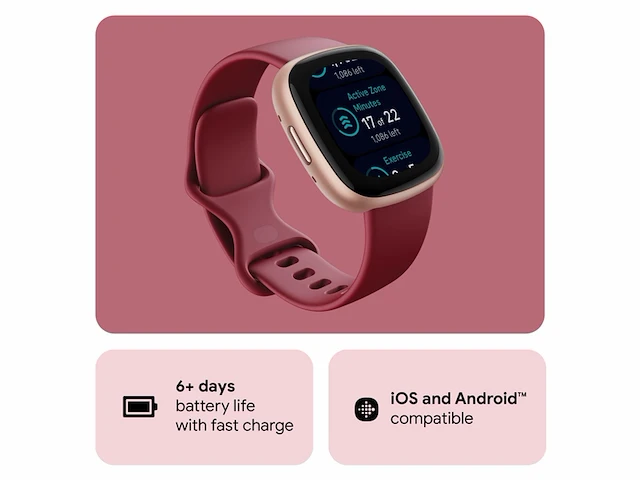 Fitbit versa 4 smartwatch unisexadult framboosrood - afbeelding 2 van  6