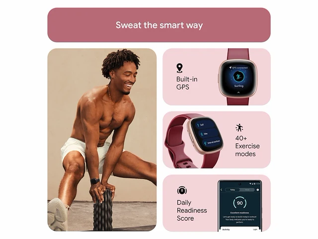 Fitbit versa 4 smartwatch unisexadult framboosrood - afbeelding 3 van  6