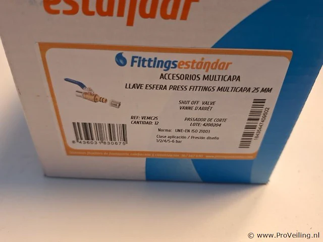 Fittings estandar 25 mm afsluitkranen in doos; partij van 12 stuks - afbeelding 1 van  3
