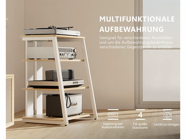 Fitueyes hifi av plank 4 niveau houten standaard met houten planken voor draaitafel dvd-speler xbox stand hifi rack - afbeelding 4 van  6