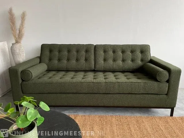 Fk 3-zits sofa in mosgroen bouclé groen / zwart - afbeelding 1 van  9