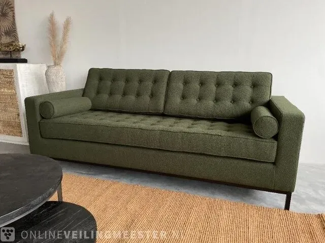 Fk 3-zits sofa in mosgroen bouclé groen / zwart - afbeelding 2 van  9