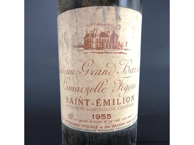 Fles chateau grand barrail lamarzelle figeac saint-emillion 1955 - afbeelding 2 van  4