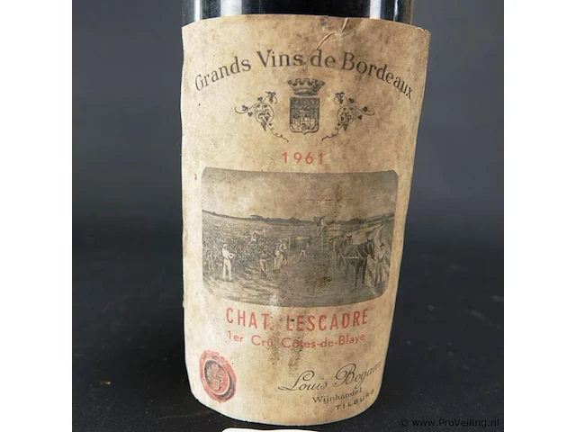 Fles chateau lescadre grande vins de bordeaux-blaye-1961 - afbeelding 2 van  4