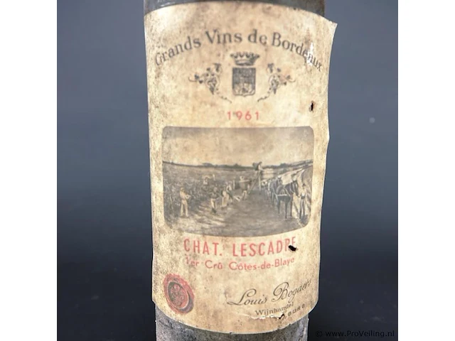 Fles chateau lescadre grande vins de bordeaux-blaye-1961 - afbeelding 2 van  4