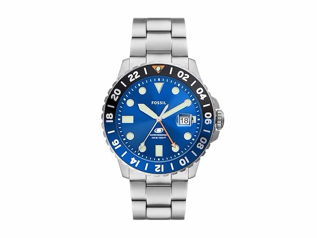 Fossil horloge voor mannen gmt movement with stainless steel grijstint zilvertint - afbeelding 1 van  4
