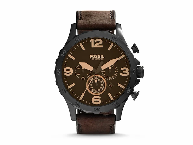 Fossil nate horloge voor heren quartz chronograaf met roestvrij stalen of lederen horlogeband - afbeelding 1 van  2