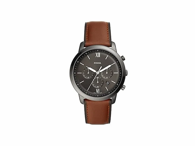 Fossil neutra horloge voor heren kwarts chronograaf uurwerk met leren band grijs - afbeelding 1 van  6