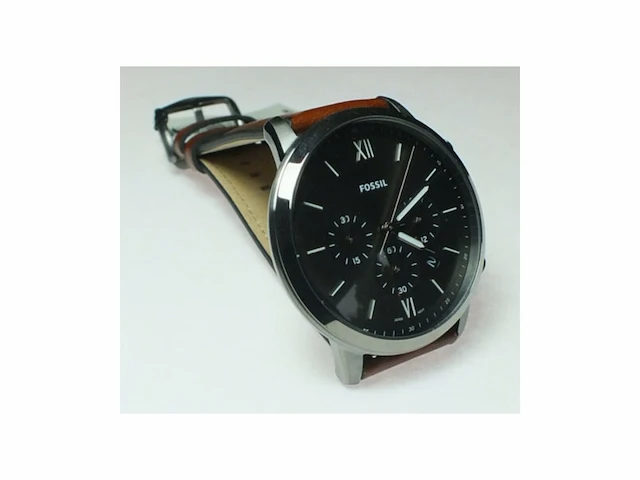 Fossil neutra horloge voor heren kwarts chronograaf uurwerk met leren band grijs - afbeelding 2 van  6