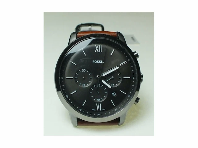 Fossil neutra horloge voor heren kwarts chronograaf uurwerk met leren band grijs - afbeelding 3 van  6