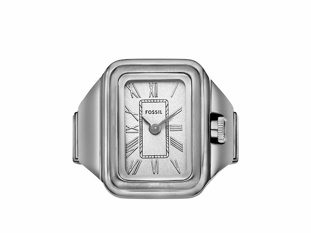 Fossil raquel horloge ring voor dames quartz uurwerk met roestvrij stalen band zilvertint - afbeelding 1 van  3