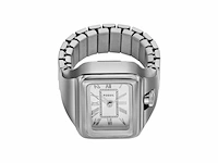 Fossil raquel horloge ring voor dames quartz uurwerk met roestvrij stalen band zilvertint - afbeelding 2 van  3