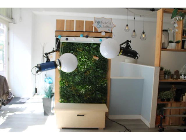 Fotowand met bank en diverse kleuren uitschuifbare achterwanden 125 x 232 cm met twee flitslampen mettle 60... - afbeelding 1 van  5