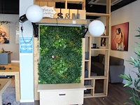 Fotowand met bank, twee uitschuifbare achterwanden 125 x 232 cm en twee flitslampen mettle 600 q met diffuser. - afbeelding 1 van  4