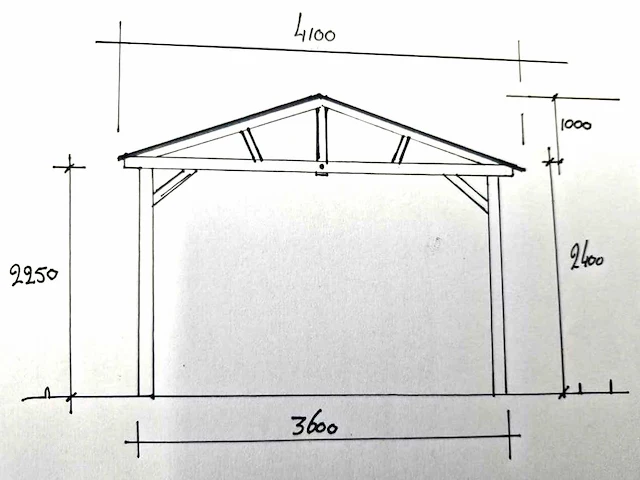 Frameconstructie klassiek zadeldak - 1230x410x340 cm - afbeelding 2 van  7