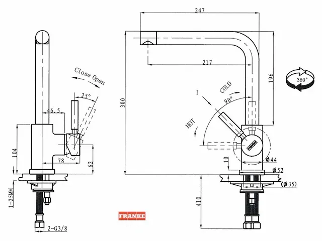 Franke - galley square rvs - keukenkraan - afbeelding 3 van  10