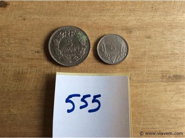 Franse munt 5fr 2stuks 1933 - afbeelding 1 van  2