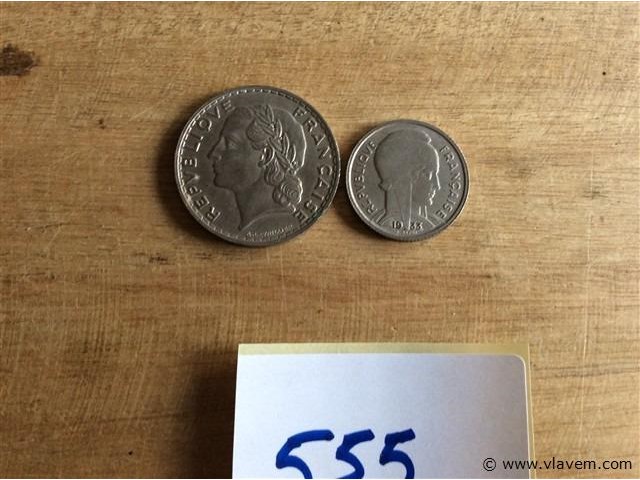 Franse munt 5fr 2stuks 1933 - afbeelding 2 van  2