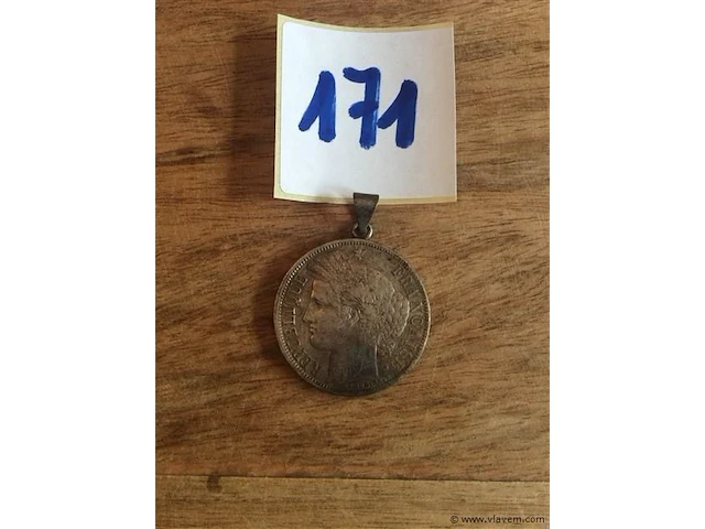 Franse munt/hanger 5fr 1870 - afbeelding 1 van  2