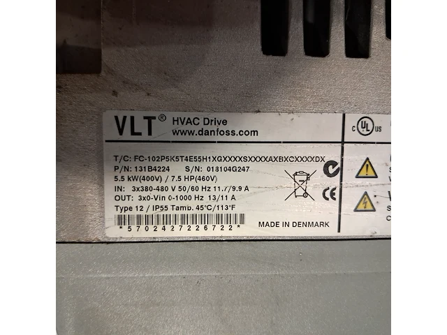 Frequentieregelaar 5.5kw, danfoss, 131b4224 fc-102, grijs / chroom - afbeelding 5 van  5
