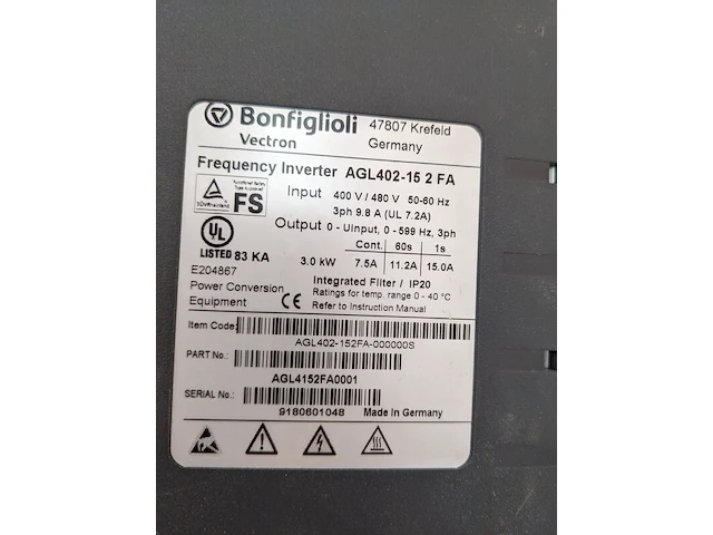 Frequentieregelaar bonfiglioli, vectron agile agl402-15 2 fa - afbeelding 4 van  9