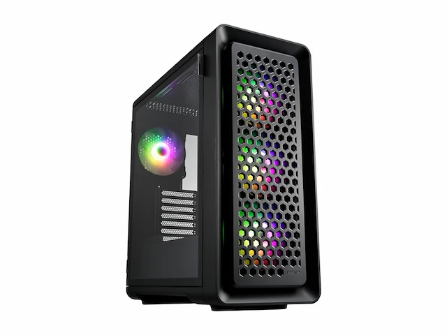 Fsp fortron cut593a midi tower gaming case zwart 4 voorgeïnstalleerde led ventilatoren zijvenster stoffilter - afbeelding 1 van  4