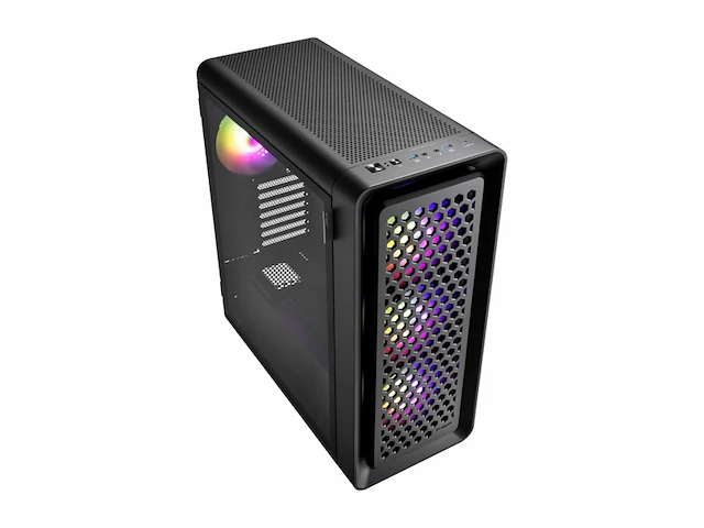 Fsp fortron cut593a midi tower gaming case zwart 4 voorgeïnstalleerde led ventilatoren zijvenster stoffilter - afbeelding 2 van  4