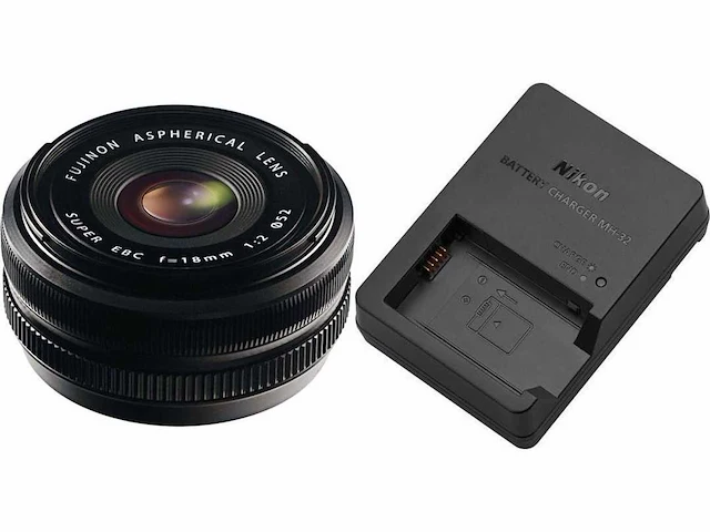 Fujifilm fujinon xf 18mm f/2 r lens en nikon mh-32 digital camera battery - afbeelding 1 van  2