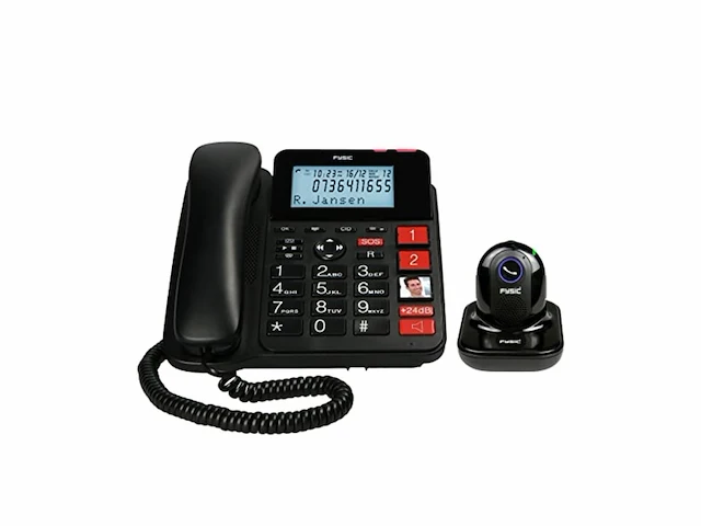 Fysic fx3960 vaste telefoon met antwoordapparaat en draadloze sos paniekknop, zwart - afbeelding 1 van  3