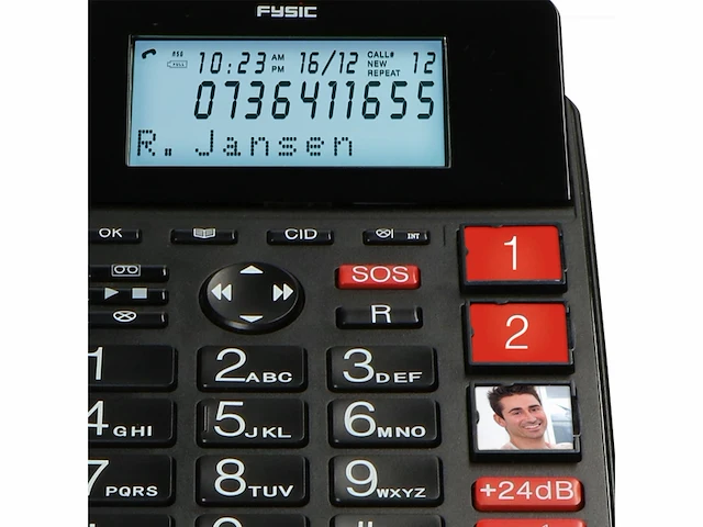 Fysic fx3960 vaste telefoon met antwoordapparaat en draadloze sos paniekknop, zwart - afbeelding 2 van  3