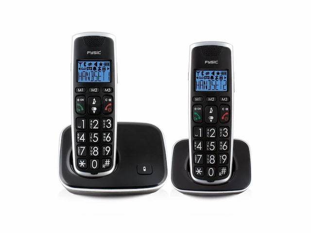 Fysic fx6020 grote knop dect telefoon 2 handsets zwart - afbeelding 1 van  4