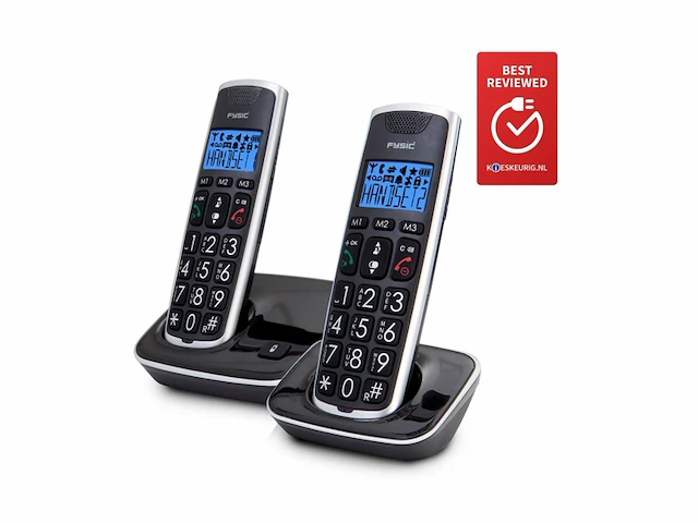 Fysic fx6020 grote knop dect telefoon 2 handsets zwart - afbeelding 2 van  4