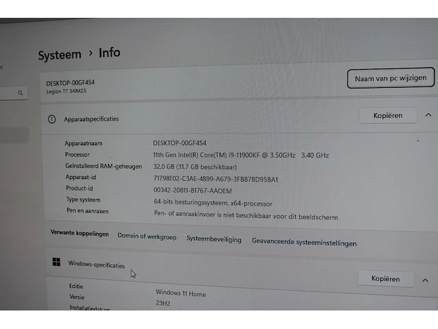 Game pc lenovo legion 11de generatie met intelprocessor i9, 32 gb intern geheugen, 1 tb harde schijf, windo... - afbeelding 5 van  6