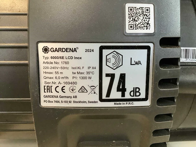 Gardena inox 6000/6 hydrofoorpomp - afbeelding 3 van  4