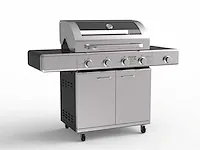 Gasbarbecue 4 branders - rvs met gietijzeren roosters - incl. zijbrander & gietijzeren kookplaat